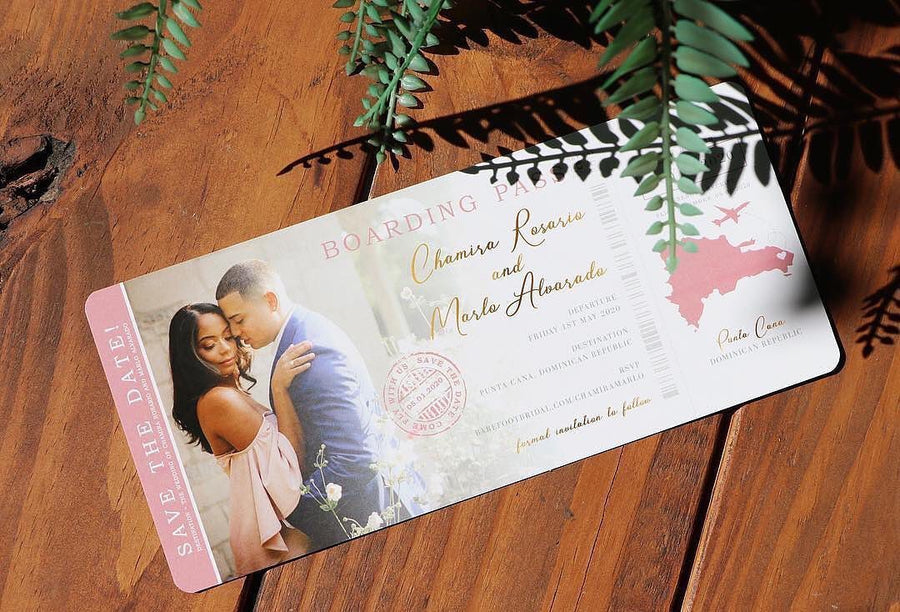 Save The Date (Boarding Pass Set) – Here and There Weddings